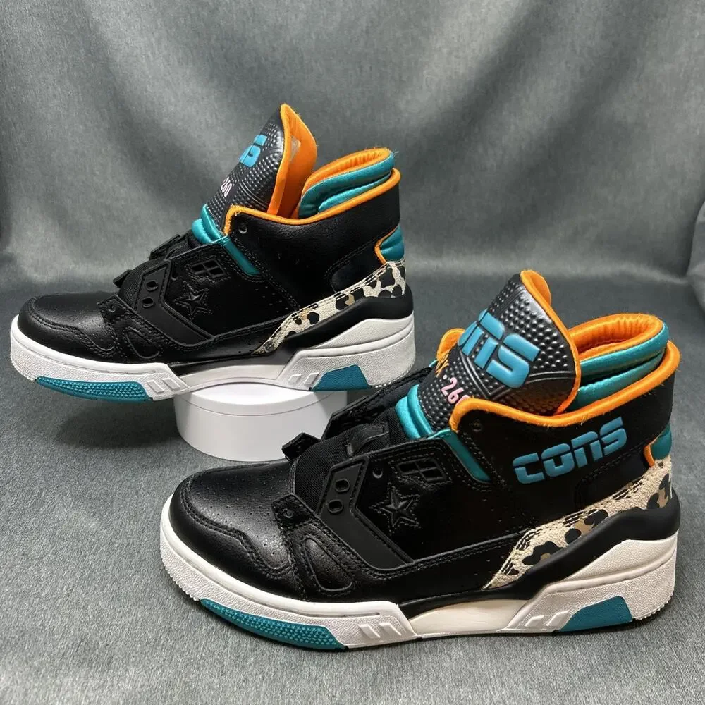 VTG Leather Converse Sneaker Youth US 4.5 Animal Black Teal Orange CONS ERX-260